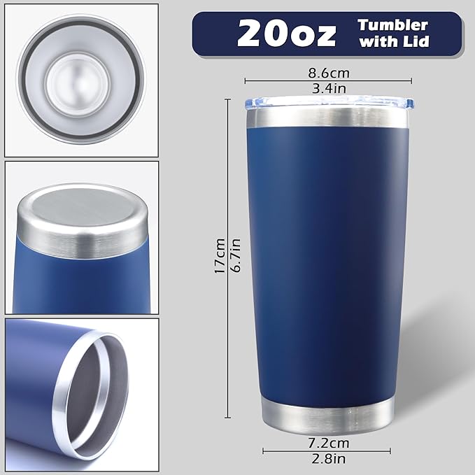 20oz Tumbler Bulk Stainless Steel Tumblers with Lid Vacuum Insulated Double Wall Travel Coffee Mug Powder Coated Tumbler Cup for Hot and Cold Drinks(Navy Blue, 12 pack)