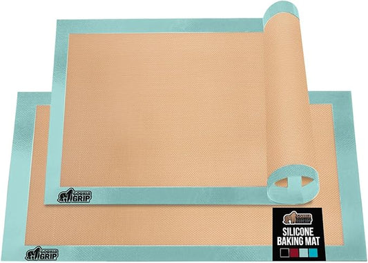 GORILLA GRIP Reusable Nonstick Silicone Baking Mat, 2-Pack, BPA-Free Oven Safe Food Liner for Toaster Ovens, Mini Cookie Sheets, Easy Clean, Holiday Baking Essentials, 11.75x8.25, Quarter Sheet, Mint