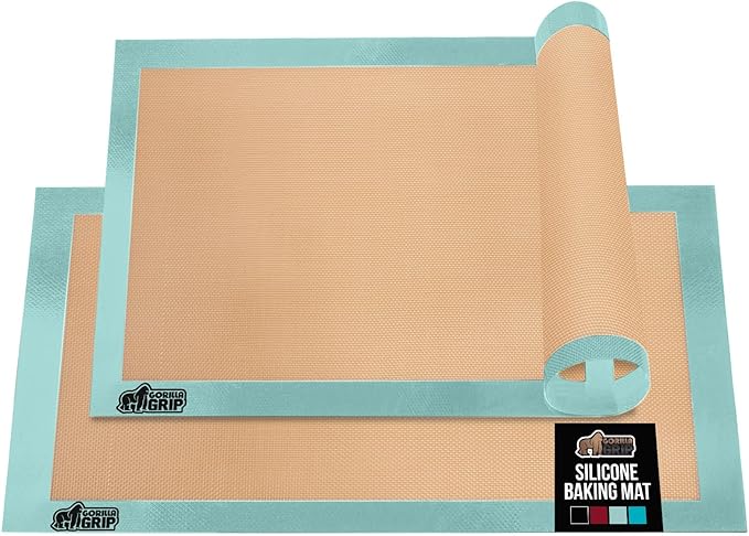 GORILLA GRIP Reusable Nonstick Silicone Baking Mat, 2-Pack, 20.5x14.62, 2/3 Sheet, BPA-Free Oven Safe Food Liner for Cookie Sheets, No Mess Easy Clean Pastry Mats, Holiday Baking Essentials, Mint