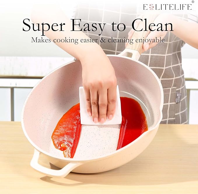 ESLITE LIFE Nonstick Cookware Sets, 7 Pcs Ceramic Coating Pots and Pans Set Kitchen Cooking Set, Compatible with All Stovetops (Gas, Electric & Induction), PFOA Free, White