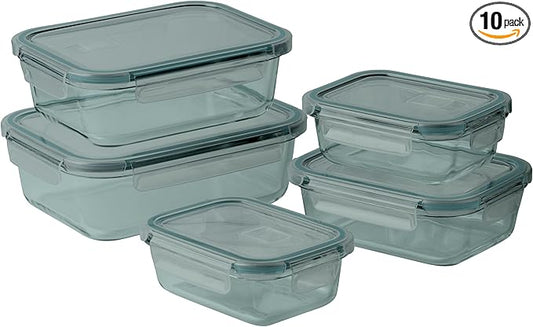 COOK WITH COLOR Premium 10-Pc. Colored Glass Food Container Set - 5 Rectangles - Leakproof Lids - Meal Prep, Storage, Teal