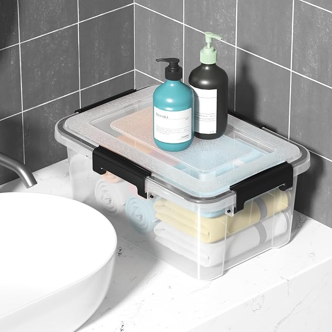 10 Liter Plastic Storage Container with Seal Circle and Latches Lid, Clear Food Storage Boxes Set of 4