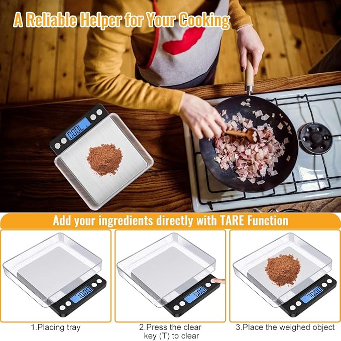 Diyife Digital Kitchen Scale 500g/0.01g, High Precision Cooking Food Scale, Mini Gram Scale with LCD Display, 2 Trays, 6 Units, Auto Off, Tare Function, Christmas Gift (Batteries Included) (Black)