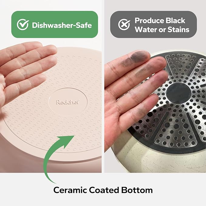 Redchef Ceramic Cookware Set, Removable Handle Pots and Pans Non-Stick, Rv Cookware Set, Non-Toxic Pots and Pans Set No PFAS, PTFE, PFOA, Detachable Pots and Pans, Dishwasher & Oven Safe (Pink)