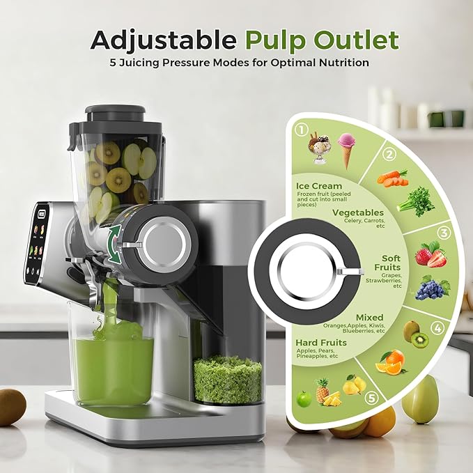WETIE Cold Press Juicer, Powerful Juicer Machines with Adjustable Juicing Pressure, 99% High Juice Yield, Quiet Slow Masticating Juicer with Touch Screen, 3.54'' Feed Chute, Easy to Clean with Brush