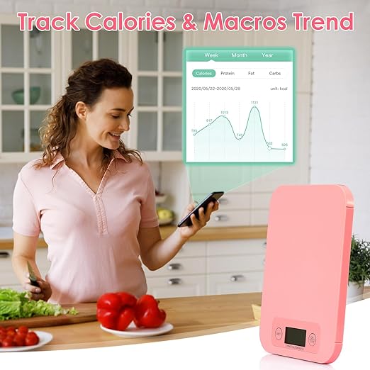 Smart Food Scale for Weight Loss, Digital Food Scale Grams and Ounces with Nutritional Calculator, Food Weight Scale for Diet, Keto, Macro, Calories Counting, Meal Prep 0.1oz/11lb (Pink)