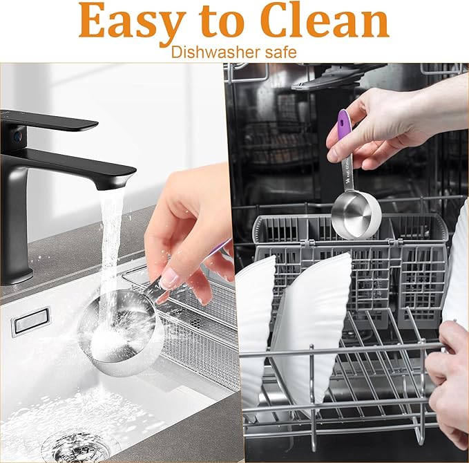 10 Pcs 1/4 Measuring Cup, 2 Oz Stainless Steel Scoop with Silicone Handle, Metal Mini Measuring Scoops Kitchen Gadgets for Cooking Baking,Coffee Bean Pet Food,Ingredients,Purple