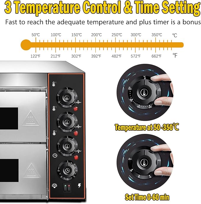 Shikha Commercial Pizza Oven 16 inch Pizza Double Deck 3000W 110V Electric Oven Multipurpose Toaster Bake Broiler 40L Capacity Stainless Steel for Restaurant Home Pizza Pretzels Baked Roast Yakitori