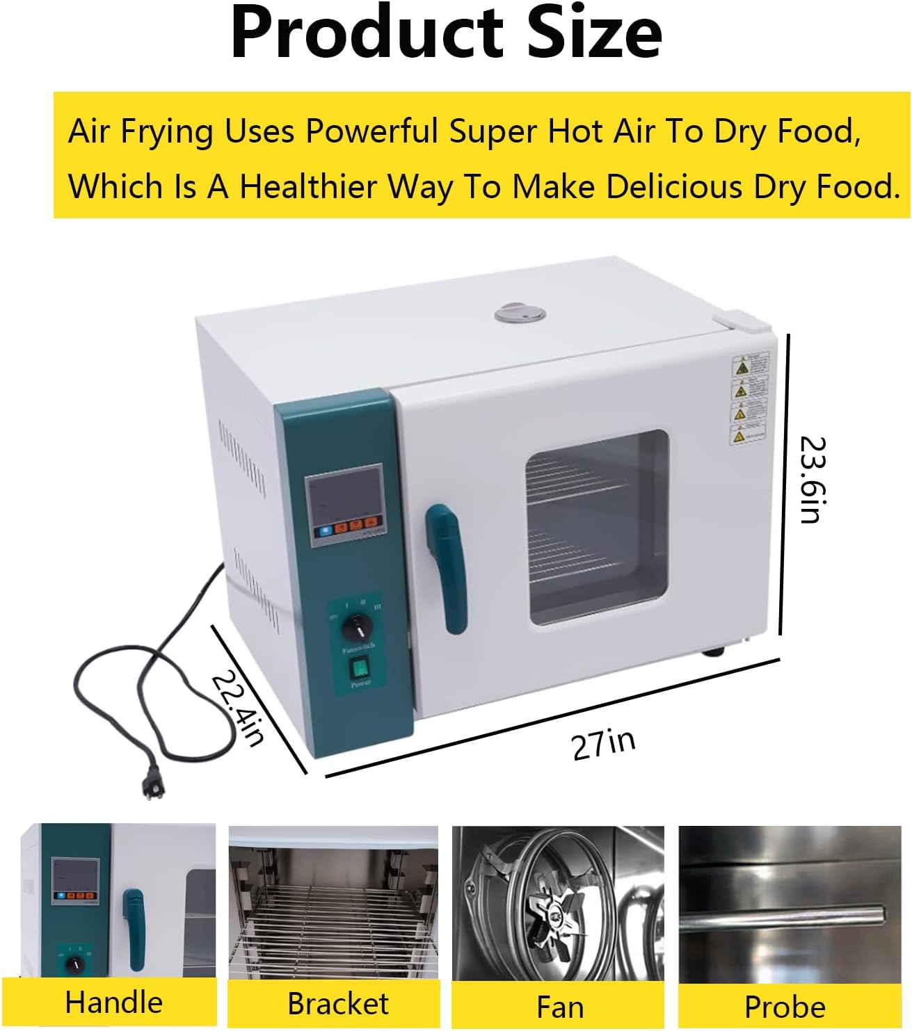 Digital Forced Air Convection Drying Toaster Oven Oven Heat 45L Industrial Lab Temperature Control Adjustable Fan Speed 110V 1500W, Stainless Steel,(350mm*350mm*350mm Chamber)