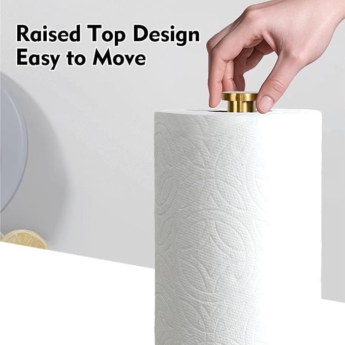 YIGII Marble Base Gold Paper Towel Holder Countertop - Standing Paper Towel Roll Holder with Weighted Base, Papertowel Holder for Kitchen, White Marble & Golde Rod