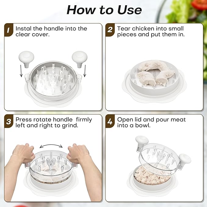 10'' Pro Chicken Shredder Tool Twist Large for Kitchen, BPA-Free Food-Safe Meat Grinder, Visible Chicken Breast Meat Shredder with Strong Anti-Slip Bottom & Ergonomic Handle, White