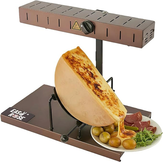 Commercial Electric Raclette Cheese Melter Grill – 850W with Tilt-Release Pan, Rack & Pinion Height Control for Half-Wheels Cheeses Countertop Melt Station for Restaurants & Catering Kitchens