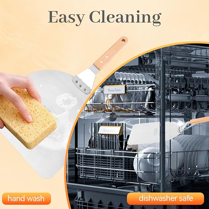 12 Inch Square Pizza Peel, Stainless Steel Pizza Spatula with Ergonomic Long Wood Handle for Pizza Oven Baking, Turing Peel for Pizza, Dough, Bread Pastry