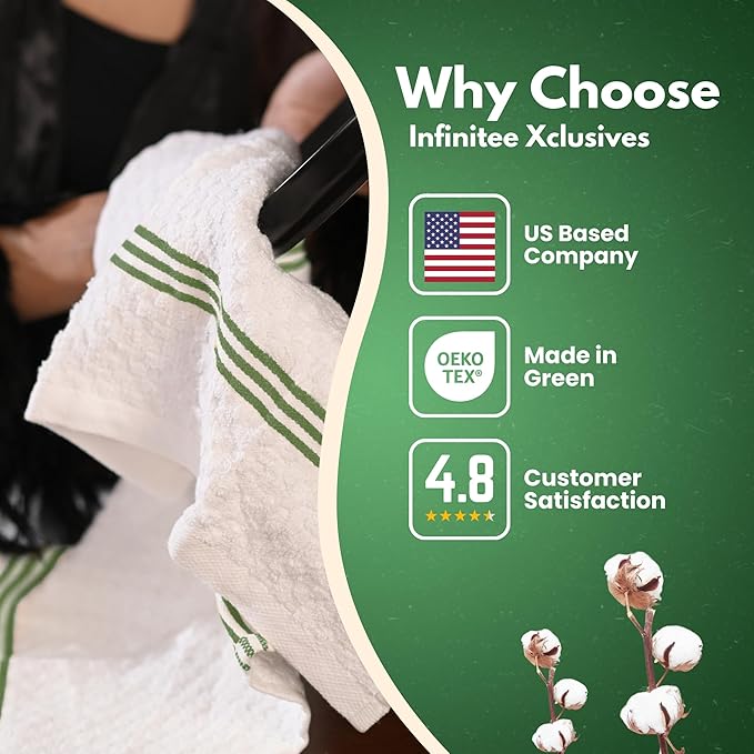 Infinitee Xclusives Premium Dish Cloth 100% Cotton 12 x 12 Inches |Pack of 4|-Ultra Soft Tea Towels-Highly Absorbent Kitchen Rags-Terry Dishcloth for Kitchen and Household Cleaning |Sturdy Green|