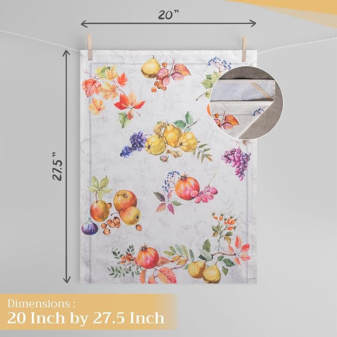 Maison d' Hermine Kitchen Towels Set of 3 100% Cotton 20" x 27.5" Reusable Cloth Tea Dish Towels Absorbent with Hanging Loop for Kitchen Dining Thanksgiving Christmas Decorations (Fruit D'Hiver)