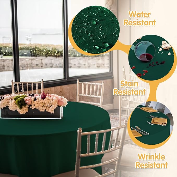 BRILLMAX 4 Pack Hunter Green Round Tablecloths 132 Inch - Circle Bulk Linen Polyester Fabric Washable Table Cloth Cover for Wedding Reception Banquet Birthday Party Buffet Restaurant