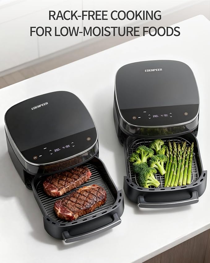 Extra Large Air Fryer,11-IN-1 6 QT 450F Air Fryer with Superior Airflow, Dual Heat Source Technology, Smart Digital Wide Fryer with Basket, Fits a 12" Pizza or 33 Chicken Wings