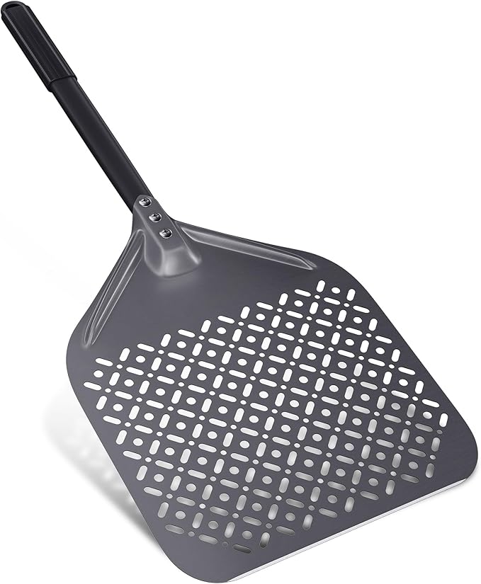 12 Inch Rectangular Pizza Peel, 12" x 14" Perforated Anodized Aluminum Pizza Turning Peel, Pizza Turning Paddle, 28.4 Inch Overall