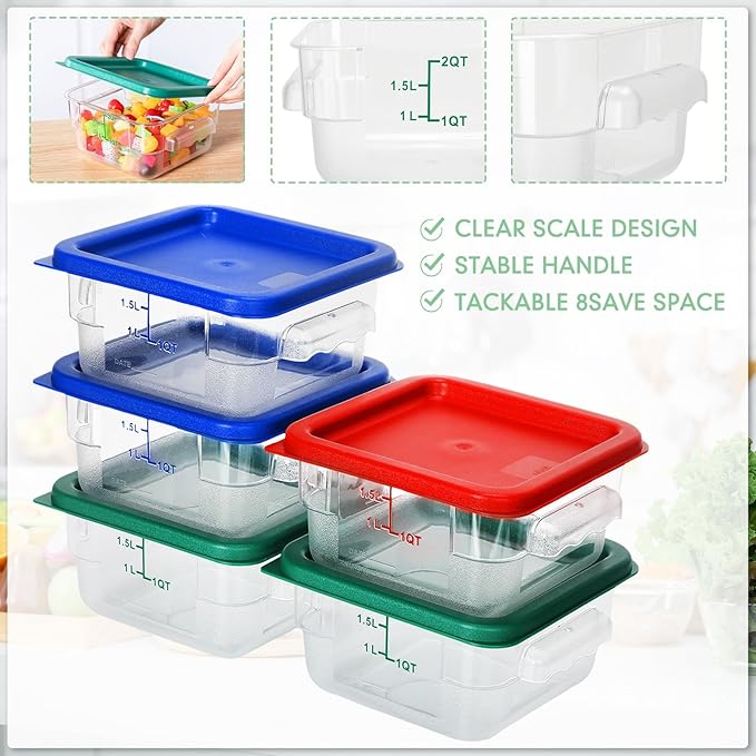 Lallisa 8 Pcs 2 Quart Food Storage Containers with Lids Clear Square Polycarbonate Marinating Container Dough Bucket with Lid(Multicolor)