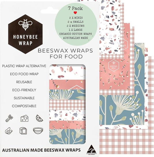 Reusable Beeswax Wraps for Food | 7 Pack | Eco Friendly, Organic, Biodegradable, Plastic Free, Bee's Wrap Bowl Covers and Food Storage | Cling Wrap Alternative