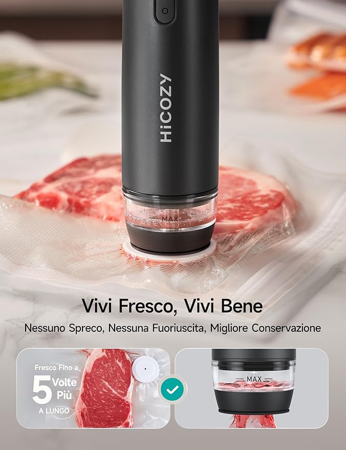 HiCOZY Compact Vacuum Sealer for Food with Visible Water Tank, Portable Handheld Vacuum Sealer Machine with 30 BPA-Free and Reusable Bags, One Press to Seal Fresh, Phantom Gray