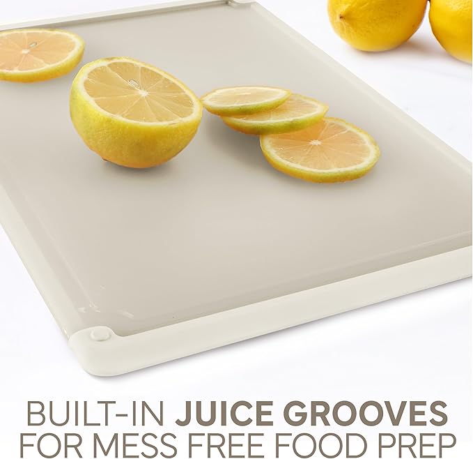 COOK WITH COLOR Extra Large Cutting Board Set, Jumbo-Sized Boards with Rubber Border for Enhanced Cooking Experience, 3-Piece, Brown