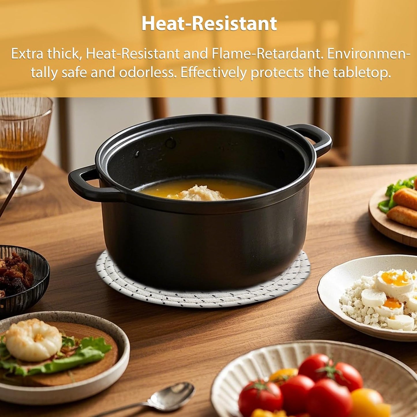 RIOOP Trivets for Hot Dishes Pots and Pans, 8 Inches Heat Resistant Large Coaster for Kitchen, Anti Stain Hot Pads Plate Mats for Countertops Table Kitchen Essentials Farmhouse Halloween Decor, 6 Pcs