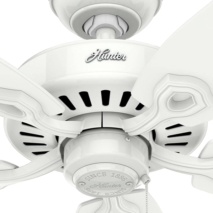 Hunter 52 inch Indoor Ceiling Fan No Light with Pull Chain - White Ceiling Fan without Light, Standard Mount, 5 Blades, For Bedroom, Living Room, or Kitchen - Builder Elite 53240, Snow White