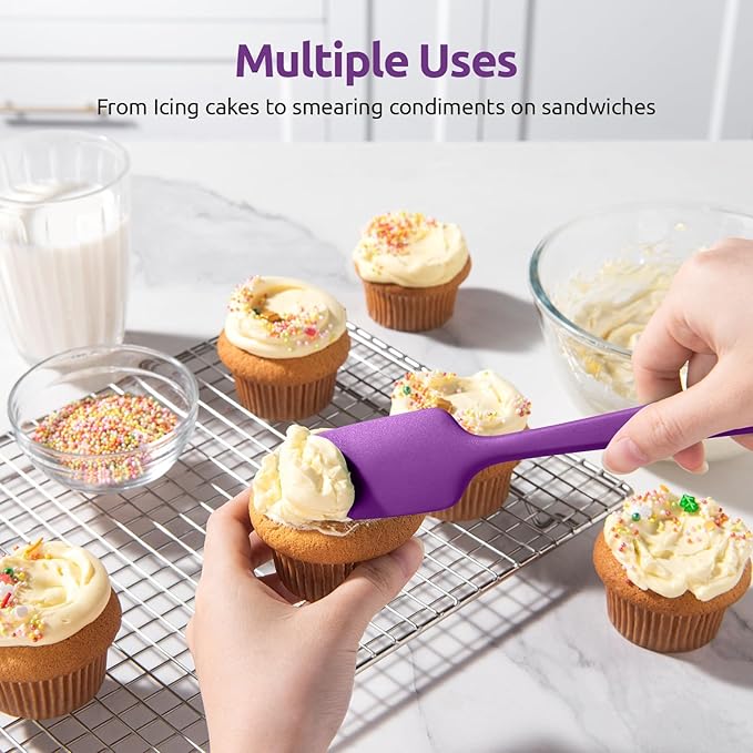 U-Taste 600ºF Heat Resistant Silicone Spatulas: Flexible Food-Grade Silicon Baking Scraper, Kitchen Cooking Mixing Utensils with Upgraded Sturdy Handle Tip for Nonstick Cookware (4-Pc., Purple)