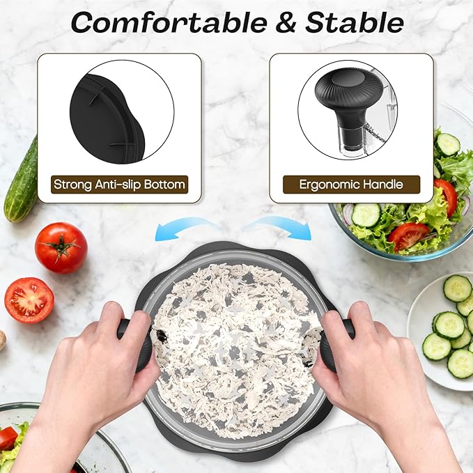 10'' Pro Chicken Shredder Tool Twist Large for Kitchen, BPA-Free Food-Safe Meat Grinder, Visible Chicken Breast Meat Shredder with Strong Anti-Slip Bottom & Ergonomic Handle, Black