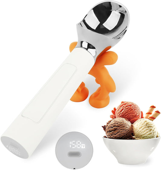 LT LAUDTEC Heated Ice Cream Scoop, Rechargeable Electric Warming Scooper, Heats to 158F for Hard Ice Cream, IP67 Waterproof, Easy for Seniors & Kids (White)