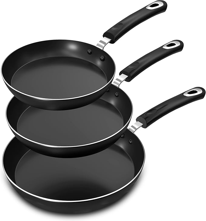 Utopia Kitchen Nonstick Cookware 3 Piece Omelette Pan Skillet Set, Nonstick Frying Pans with Induction Bottom, 8, 9.5 & 11 Inches Frying Pans with Bakelite Handles, PFOA Free, Grey