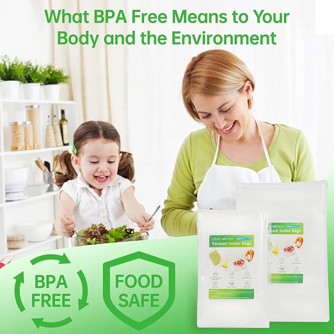 L'ELEF MISTICO Precut Vacuum Sealer Bags for Food, 100 Pint 6" x 10" BPA Free Food Saver, Vacuum Storage for Sous Vide and Freezer