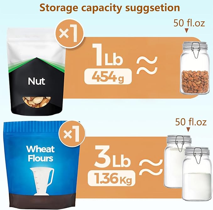 Airtight Glass Canister with Lids 50oz Food Storage Jar Square - Storage Container with Clear Preserving Seal Wire Clip Fastening for Kitchen Canning Flour, Cereal, Sugar, Beans