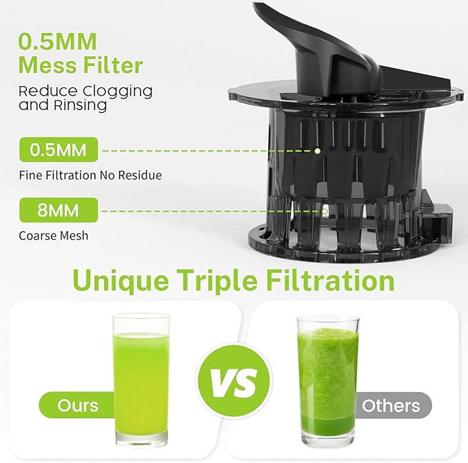 Kndko Cold Press Juicer, Juicer Machines with 4.35" Wide Feed Chute Juice Extractor Machine, Slow Masticating juicer for Whole Vegetables & Fruits, High Juice Yield, Easy to Operation & Clean