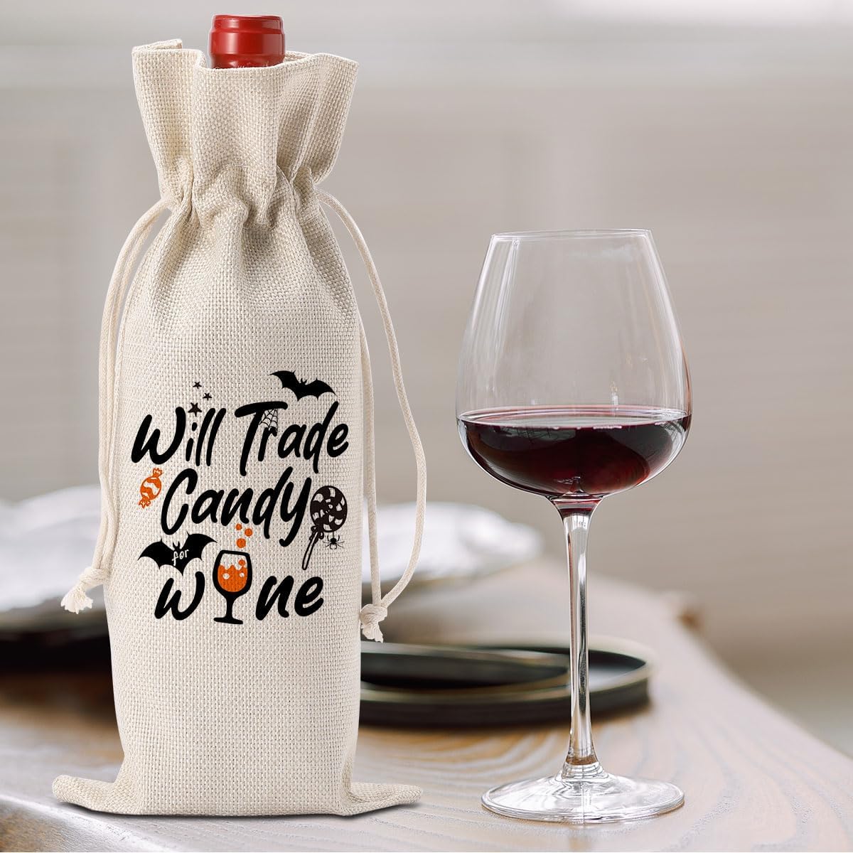 Funny Halloween Bat Decor Wine Bag Candy Decor Gifts Halloween Party Supplies Stuff Home Decorations Wine Accessories Gifts for Wine Lovers Women Men Friend