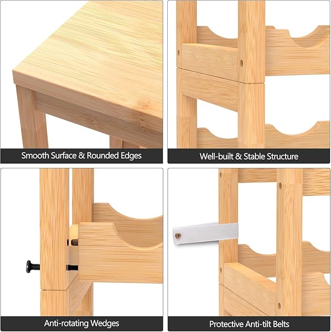 24-Bottle Bamboo Wine Rack Freestanding Floor, 6 Tier Wine Display Rack with Table Top, Wine Storage Shelf for Kitchen Dining Room Bar