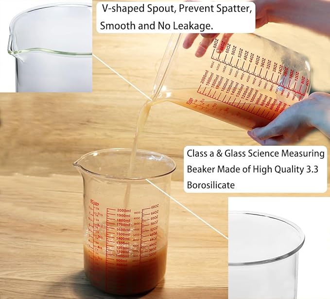 3 Piece Glass Measuring Cup Set, Includes 2-Cup, 4-Cup, and 8-Cup High Borosilicate Glasss Liquid Measuring Cups, Dishwasher, Freezer, Microwave, and Preheated Oven Safe, Essential Kitchen Tools