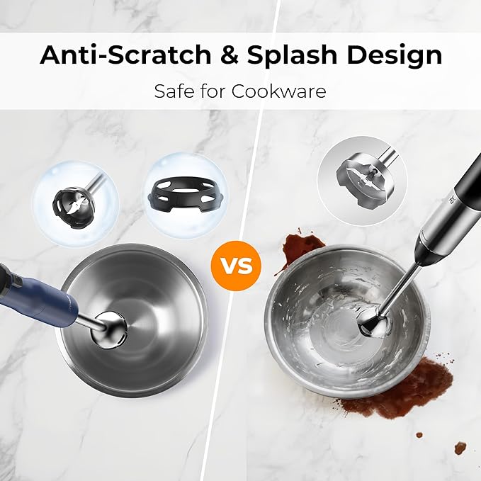 Rosewill 6-in-1 Multi-Speed Cordless Rechargeable Immersion Hand Blender, Heavy Duty Motor - Stick Blender, Beaker, Whisk, Chopper, Dual Beater, Milk Frother - For Smoothies, Baby Food, Soup (Blue)