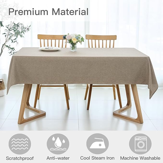 maxmill Square Linen Tablecloth Water Resistance Antiwrinkle Spill Proof Stain Resistant Fabric Table Cloth, Decorative Fabric Table Cover for Banquet Party Event Holiday Dinner, 70 x 70 Inch, Mocha
