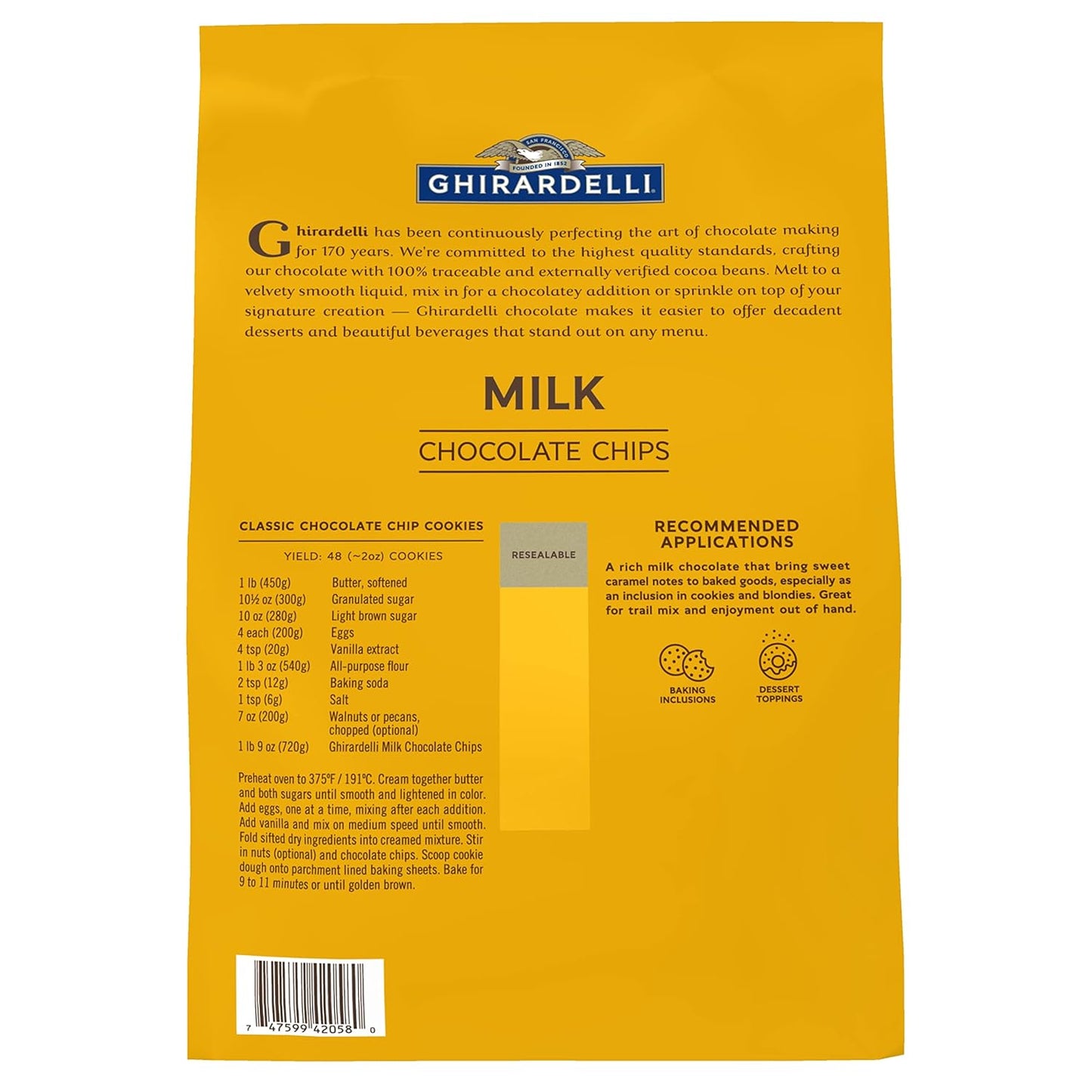 Ghirardelli Chocolate Company Milk Chocolate Chips 800 per lb., 5lb (Pack of 2)