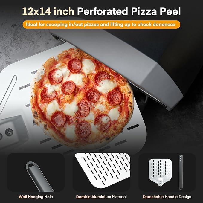 Yofuly 4PCS Pizza Oven Accessories, 12 Inch Perforated Pizza Peel, 9 Inch Round Turning Peel, Pizza Stone Cleaning Brush with Scraper, Rocker Cutter, Homemade Pizza Supplies Tools Kit