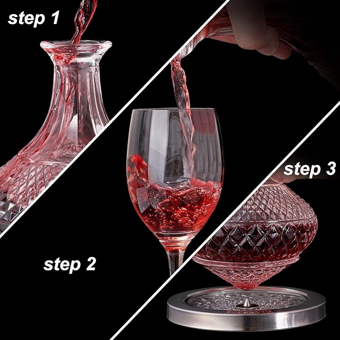 spinning wine decanter with stopper, 50 oz red wine decanter crystal and gift box, for wedding gift, birthday, helovers'day, christmas day.