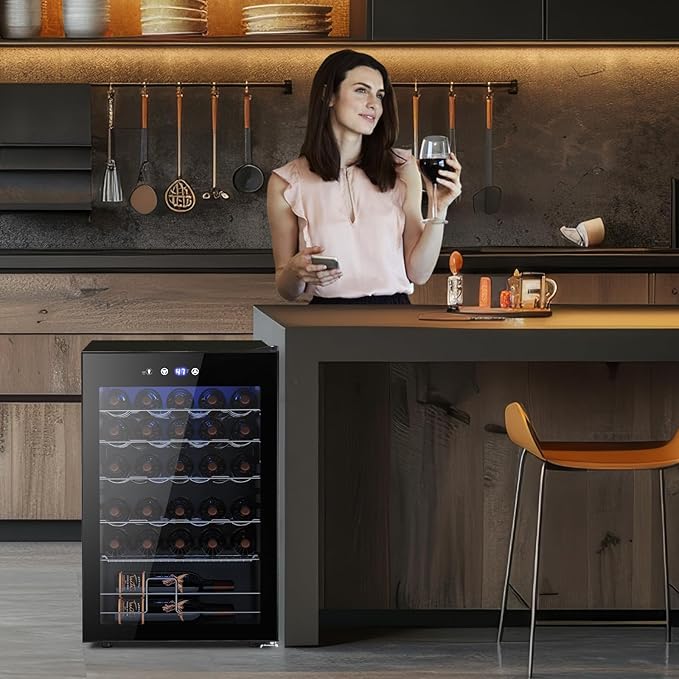 Wine Cooler Refrigerator 4.4Cu.ft, 37 Bottle Freestanding Cabinet Wine Cellars, Wine Fridge with Glass Door for Home Use, Protecting Your Reds and Whites