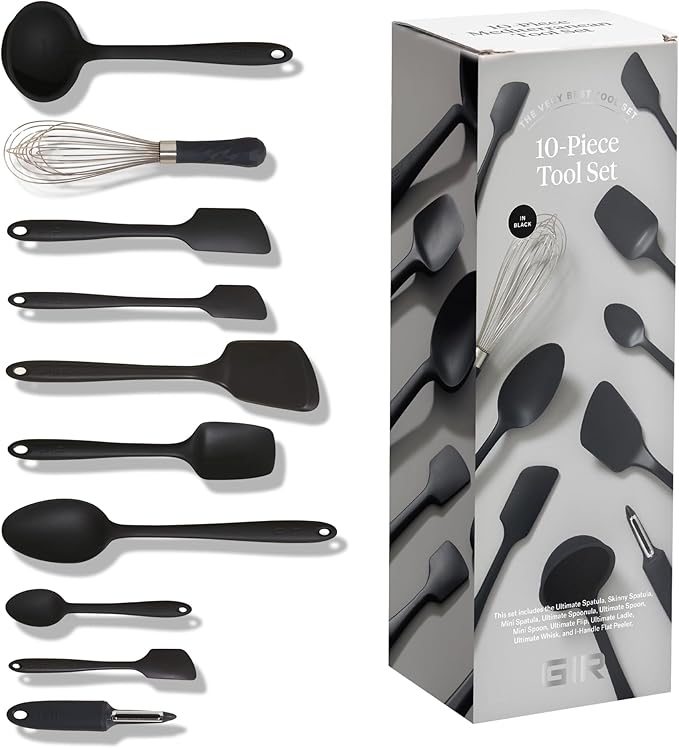 GIR: Get It Right 10-Piece Cooking Utensils Set - Black Silicone - Spatula Set, Silicone Spatulas & Kitchen Spoons - Heat-Resistant up to 425°F - Nonstick Cookware-Friendly - Dishwasher-Friendly