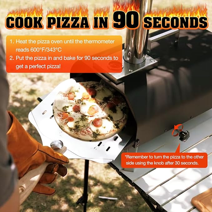 12 inch Outdoor Pizza Oven, Wood Pellet Pizza Ovens with 360° Rotating Pizza Stone, Outside Portable Pizza Stove, Tabletop Pizza Oven for Backyard, Camping, Patio, black