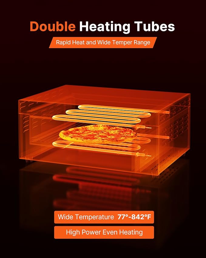 VEVOR Pizza Oven Electric, 24" Commercial Countertop Pizza Oven, 842°F Max Temp, 4200W Indoor Pizza Maker with Thermometer, Dual Temp Control Knob, Even Heat Pizza Cooker for Restaurant and Home Use