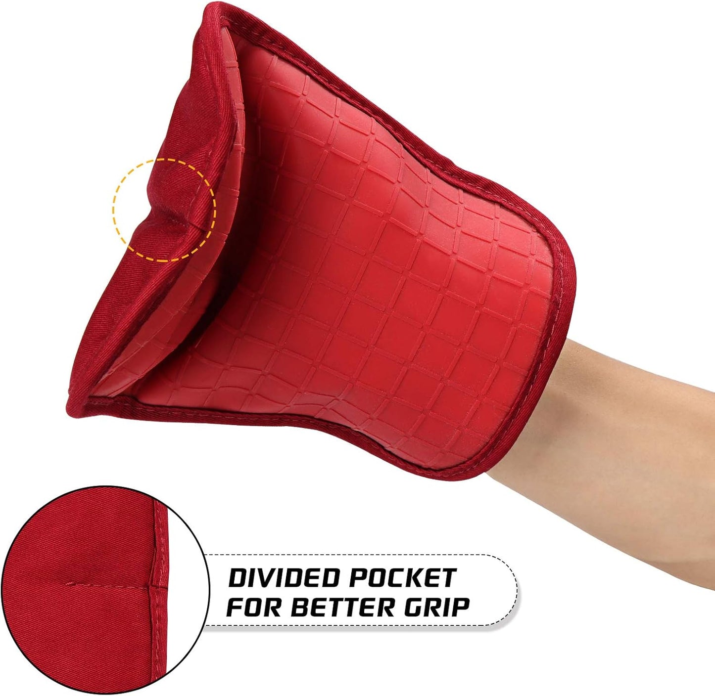 HOMWE Silicone Kitchen Pot Holders, 2 Pc Set Trivets, Steam and Heat Resistant Hand and Countertop Protection Hot Pads, Non-Slip Grip, Terrycloth Interior Lining, Red