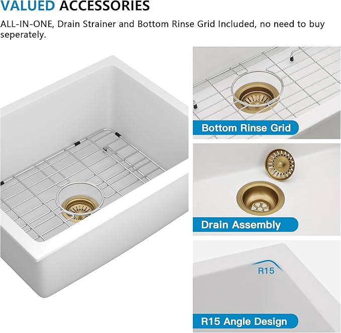22"x17" Undermount Wet Bar Sink - White Granite Composite Quartz Classic Single Bowl Under Counter Small Kitchen Bar Prep RV Sink Basin