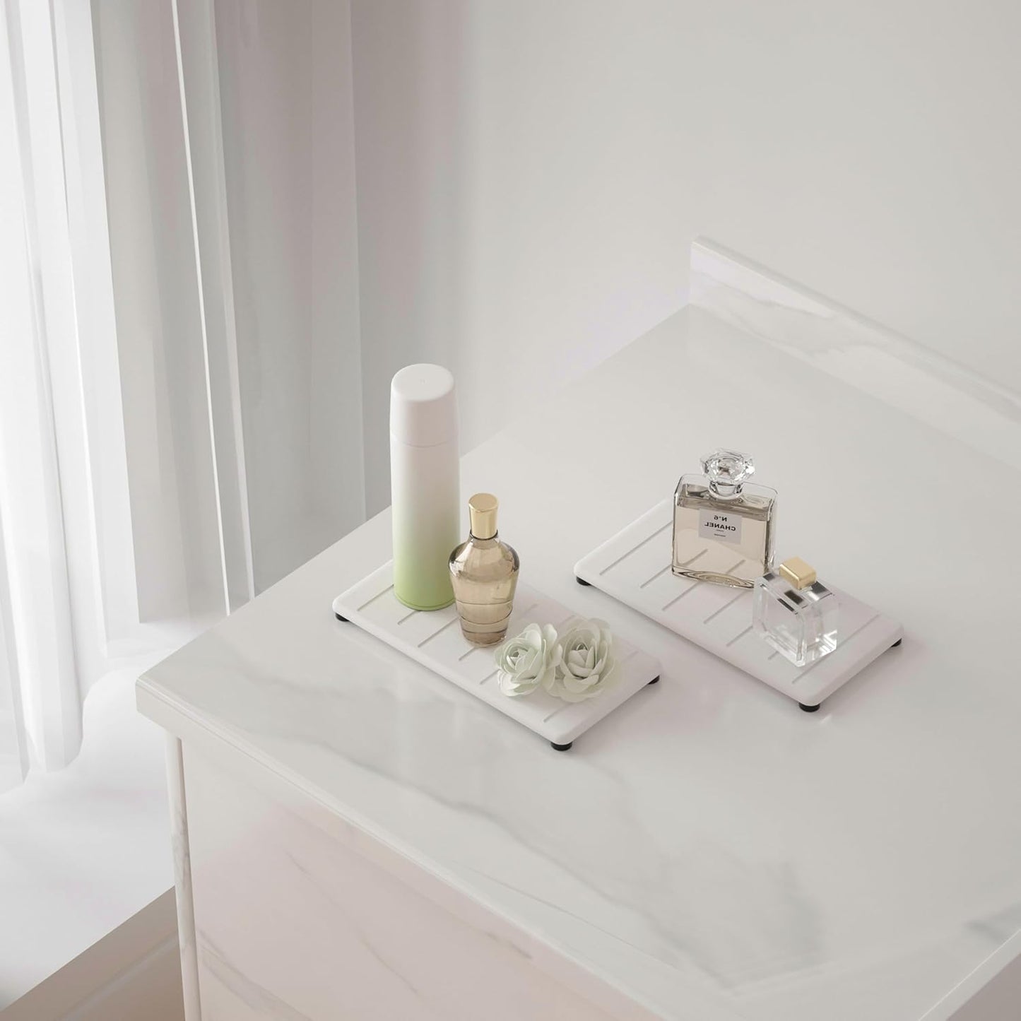 2PCS Water Absorbing Stone Tray for Cosmetics & Hand Soap & Houseplants, 8.66" * 4.33"Ultra-Absorbent Diatomite Coaster | Fast-Drying Bathroom & Kitchen Organizer